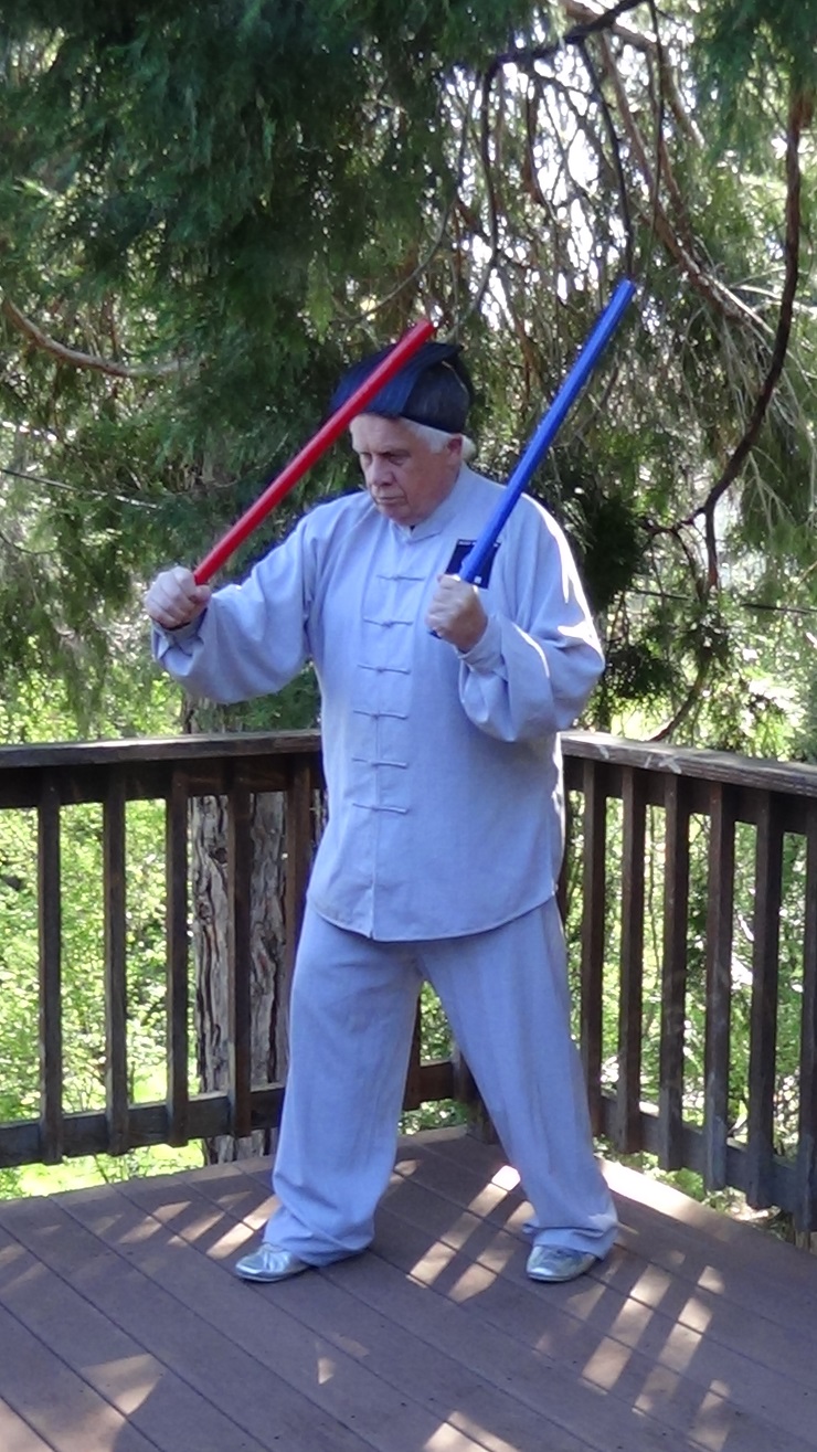 Gray muslin red blue batons